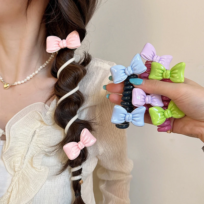 Bow Shape Telephone Line Hairpin Women High Horsetail Headrope High Elastic Durable Hair Accessories Bubble Braid Headband