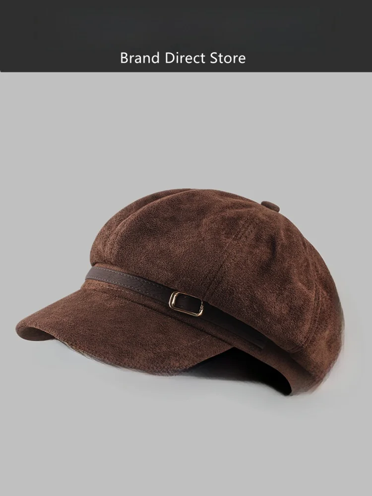 rouiiefao-cappello-ottagonale-retro-in-camoscio-da-donna-berretto-newsboy-marrone-per-l'autunno-inverno-cappello-a-tesa-larga-che-snellisce-il-viso