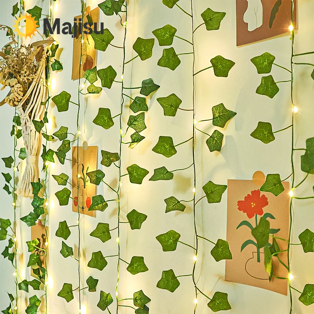 

2M LED Flower Green Leaf String Lights for Home Bedroom Wedding Party and Christmas Decor Glowing Artificial Plant Garland