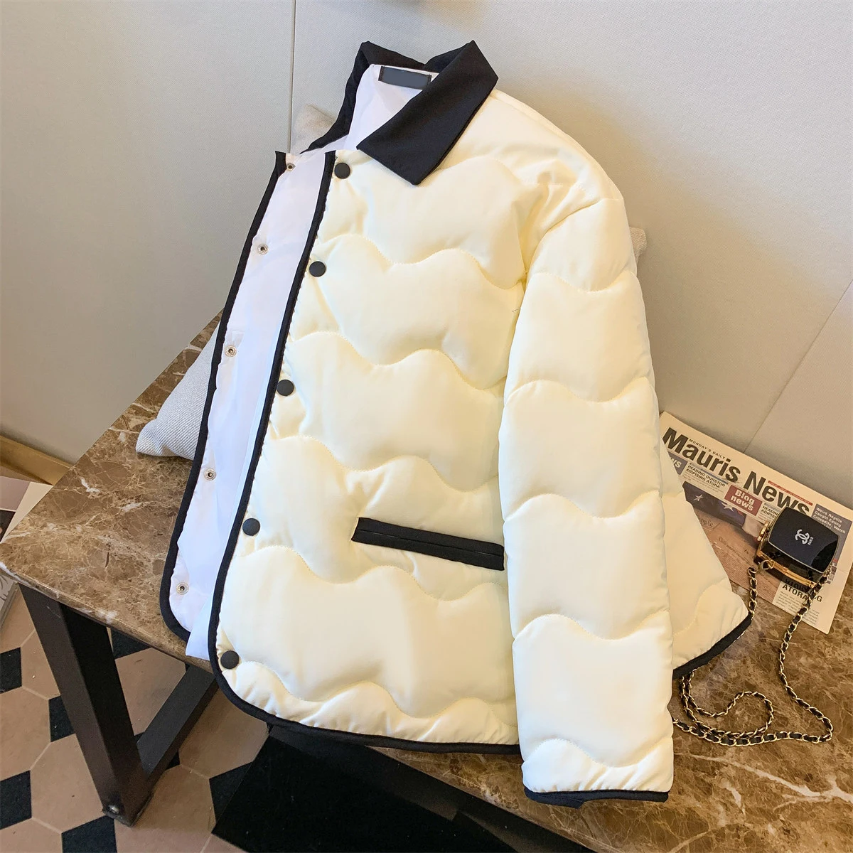 

Lightweight down Cotton Jaet Loose Fit Men's Winter Coat Sli Streetwear Korean Sle lin Collar High-End Feeling
