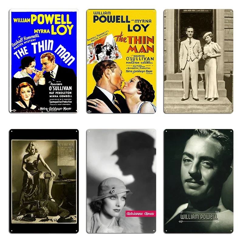 Retro movie art The Thin William Powell and Myrna Loy as Nick and Nora Charles Man Metal Plaques Wall Cave Tin Sign Poster