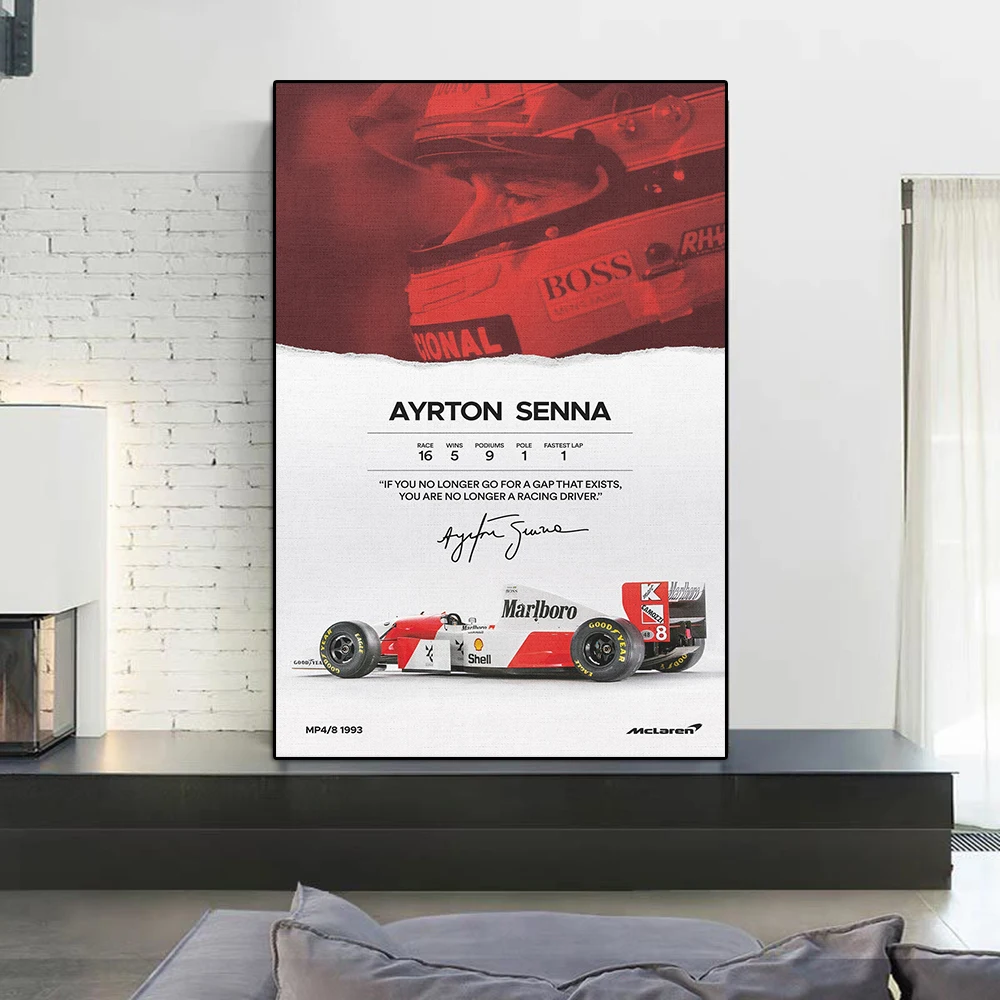 Formula Legend Racer Senna Portrait Canvas Painting Retro MCL Team Racing Poster Print Inspirational Wall Art Room Home Decor