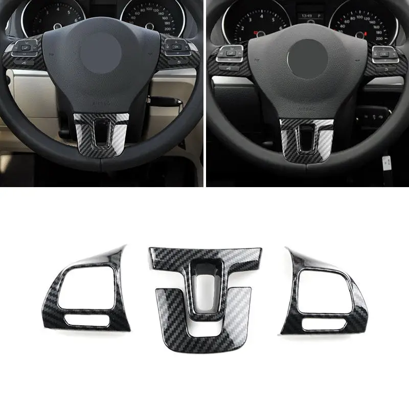 4 pçs textura de fibra de carbono do carro painel de volante capa decoração guarnição para vw caddy jetta 2012-2014 sharan touran golf mk6 tiguan