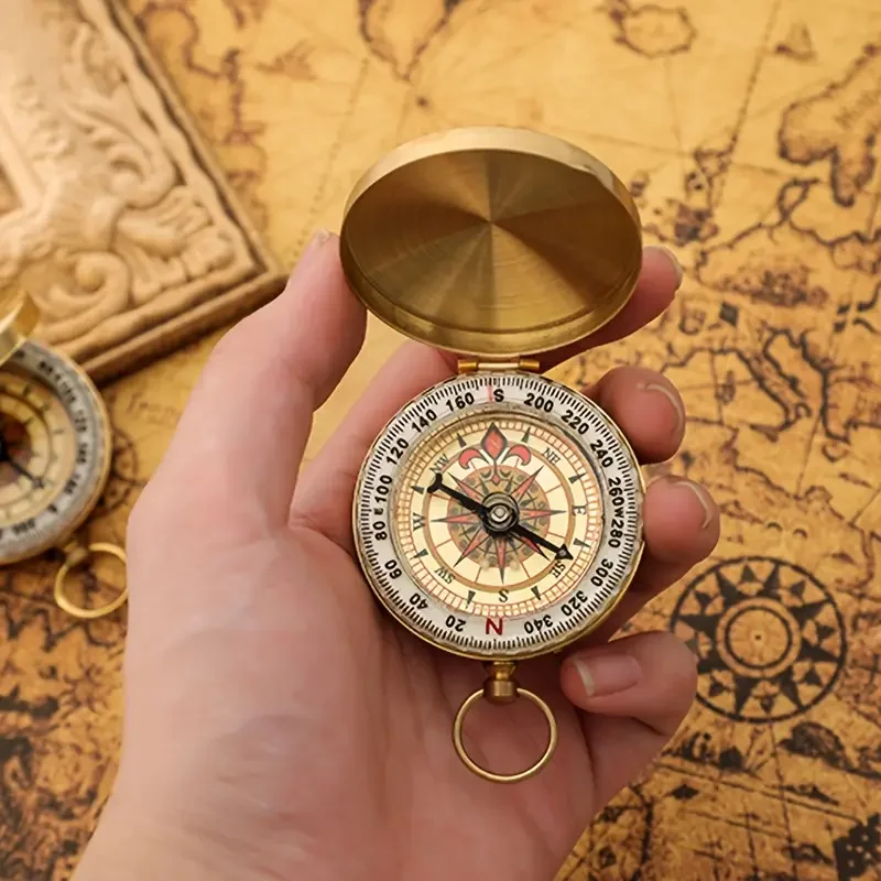 

Mini Portable Copper Navigation Flip Compass Luminous Waterproof For Outdoor Hiking Travel