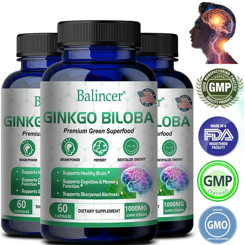 

Ginkgo Biloba, Memory Support Supplement, Supports Brain Function and Mental Alertness, Vitamins, Mood, Joints and Healthy Aging