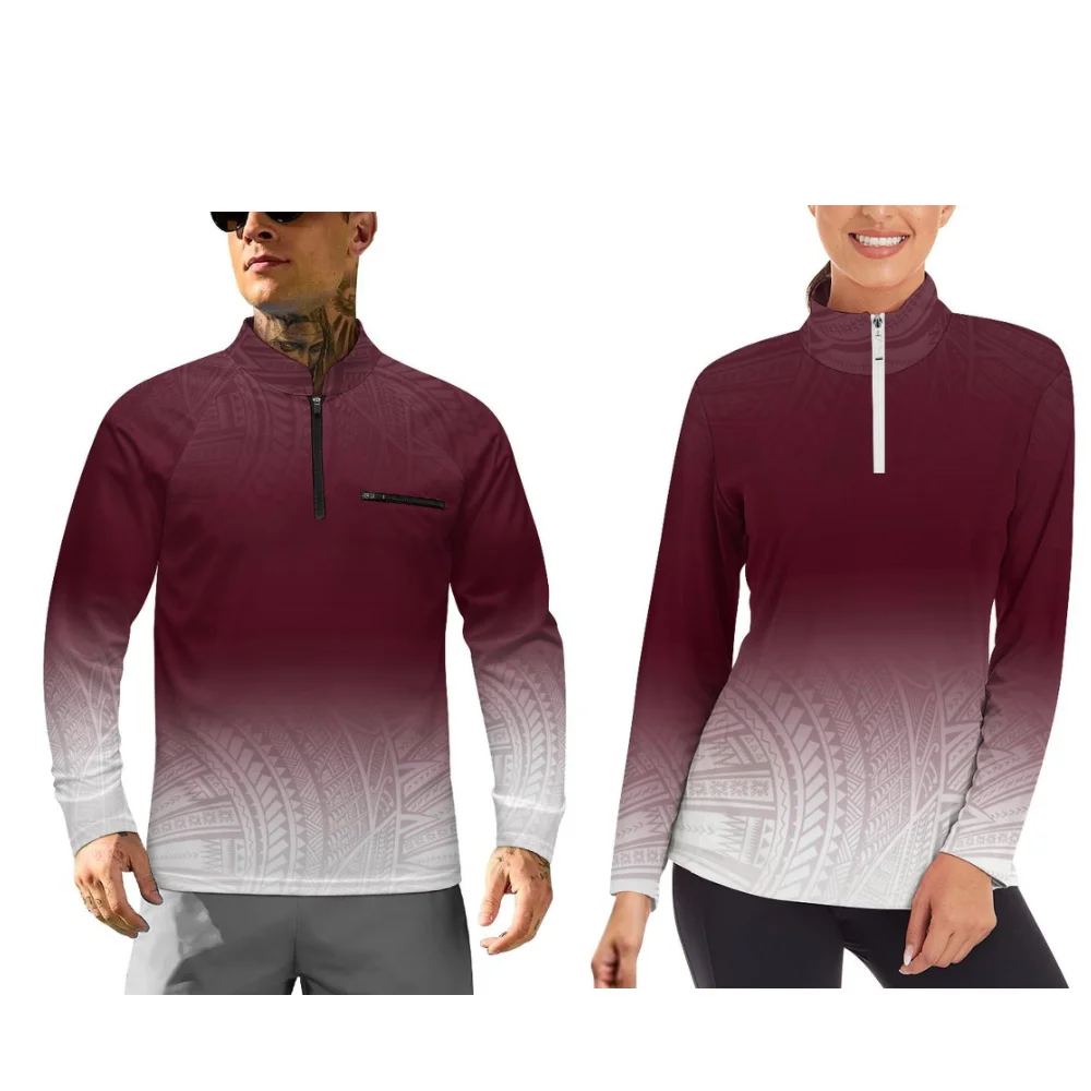 

Long-Sleeved Sportswear With Polynesian Style Printed Sports Couple Outfits Customizable Patterns Available