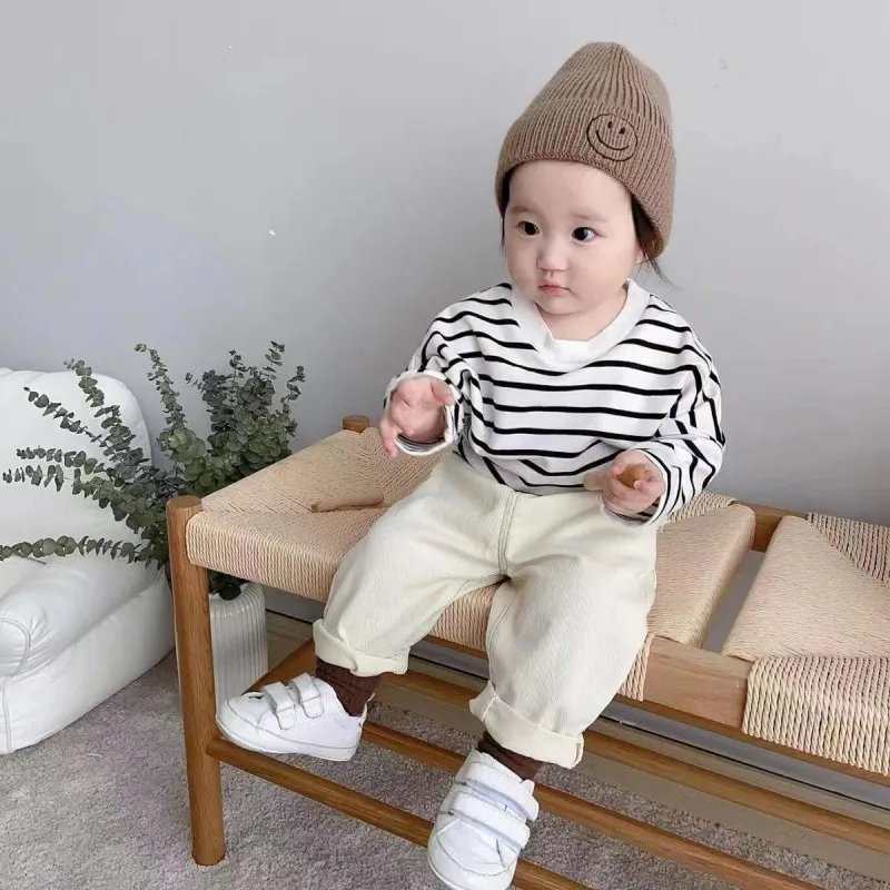 Infant Baby Pants 0-4 Year Old Baby Soft Jeans Spring Boys and Girls Korean Edition Solid Color Casual High Waist Large PP Pants