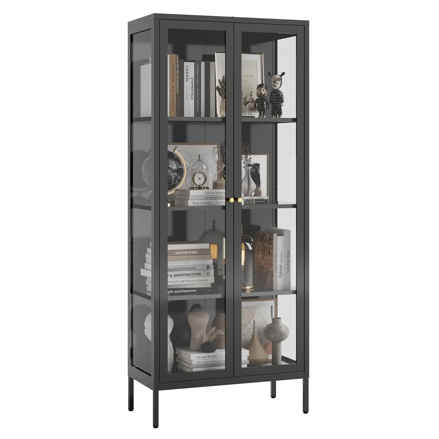 

Glass Display Cabinet 4-Tier, Display Cabinet with Glass Doors, Curio Cabinet with Tempered Glasses Doors,Metal, Customized