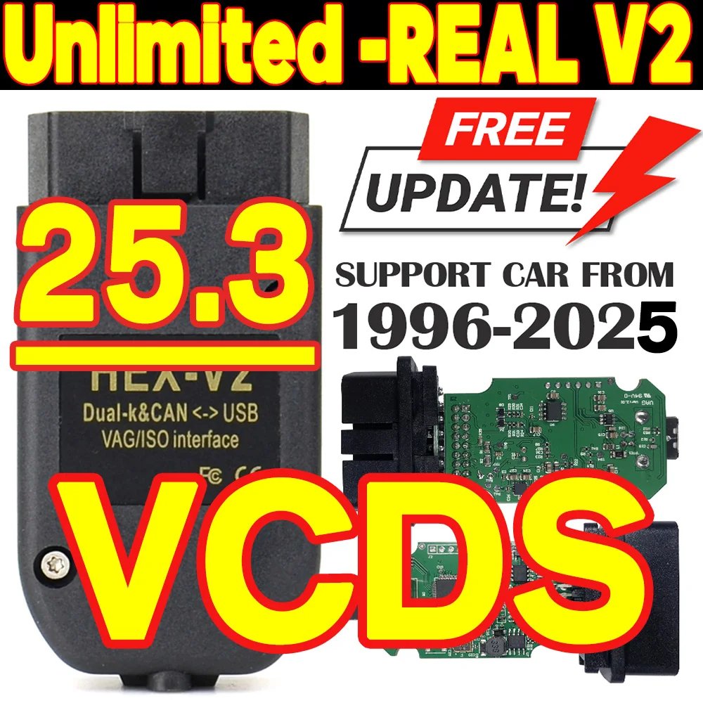 NEW V25.3 Real V2 VagCom Diagnostic Update Online With Unlimited VINS Vag Com VAG HEX-V2 Usb Interface Coding Function VCDS TOOL