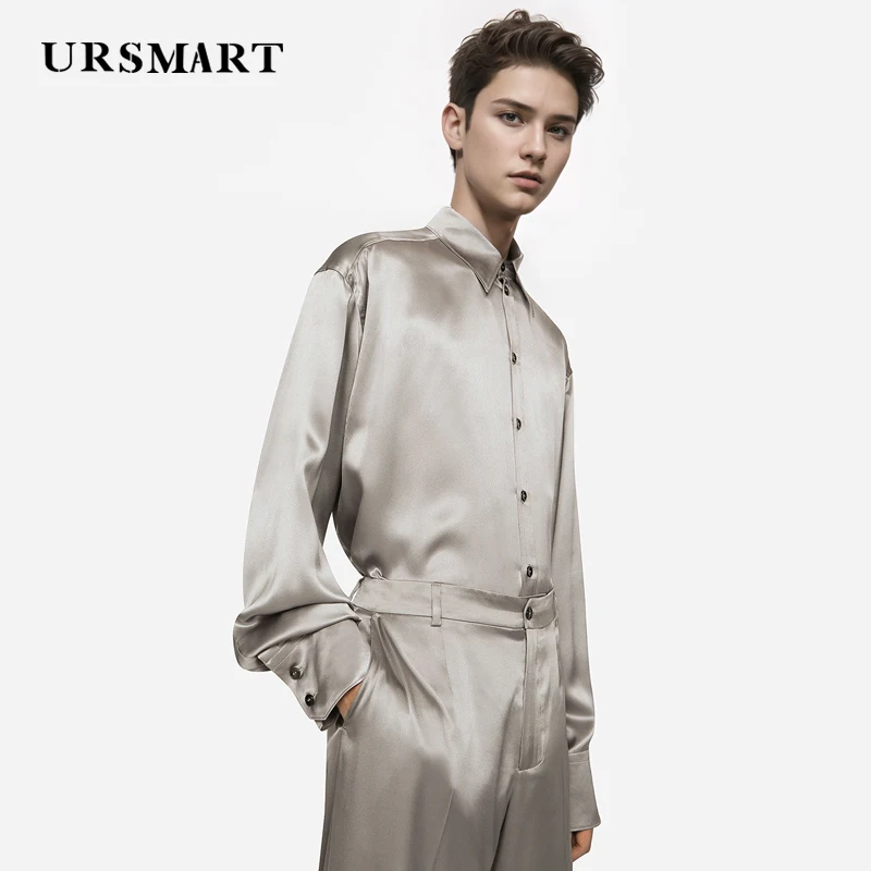 High quality silk men's shirt fashionable elegant and comfortable in British style Natural material mulberry silk shirt for men