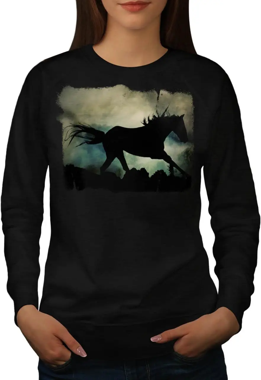 Wellcoda Wild Animal Horse Beast Womens Sweatshirt, Night Pullover Jumper