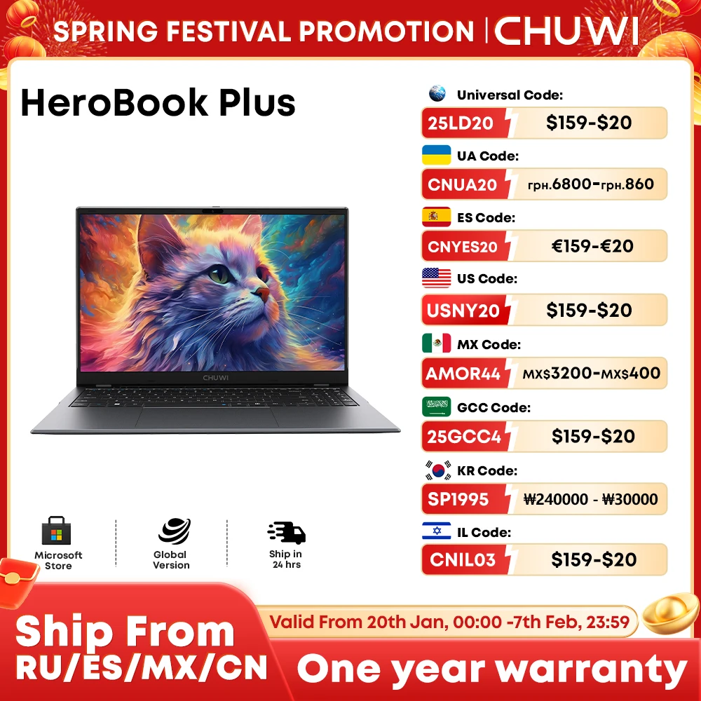 HeroBook Plus CHUWI Laptop 8GB RAM 256GB SSD Intel Celeron N4020 Dual Core Tela IPS de 15,6 polegadas Windows 11 Notebook Computador