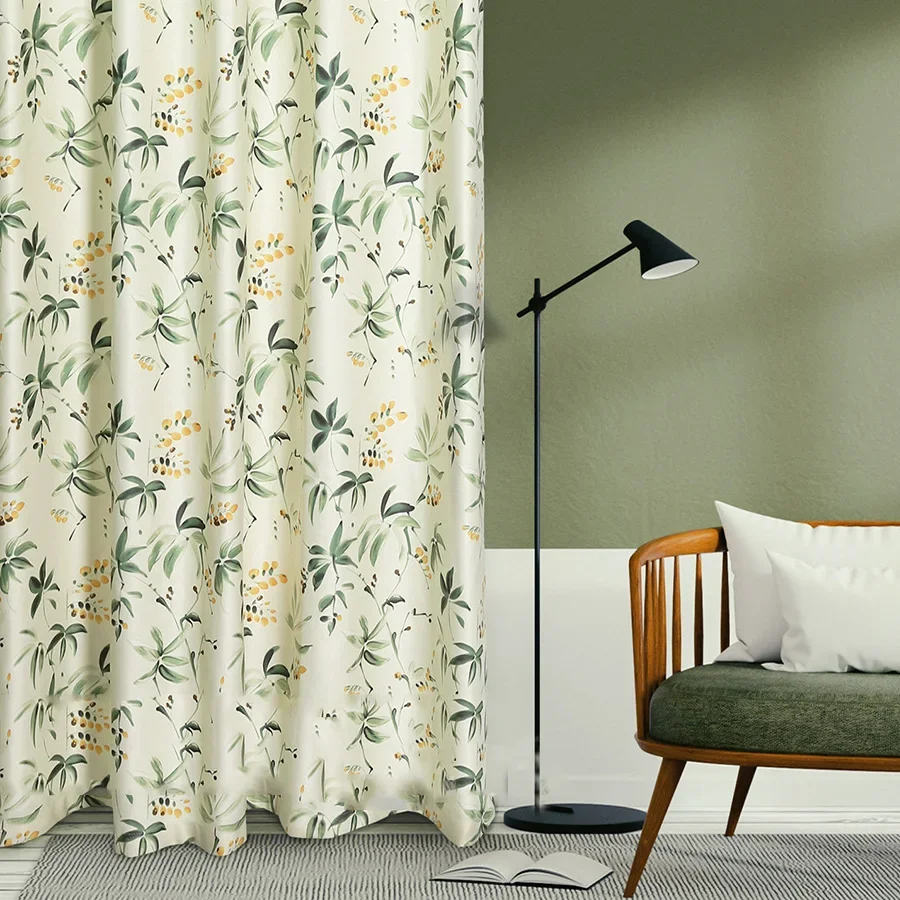 American Country Cotton Linen Insulation Fabric Shade Curtains For Living Room Green Leaves Floral Window Screen Bedroom Drapes