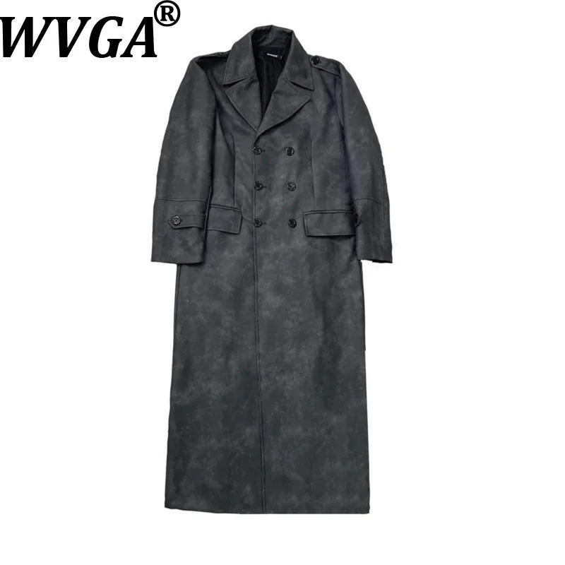 

WVGA Осенне-зимняя новая мужская модная длинная куртка из искусственной кожи в стиле ретро, нишевая шикарная повседневная куртка с отложным воротником Ins Y2K W15437