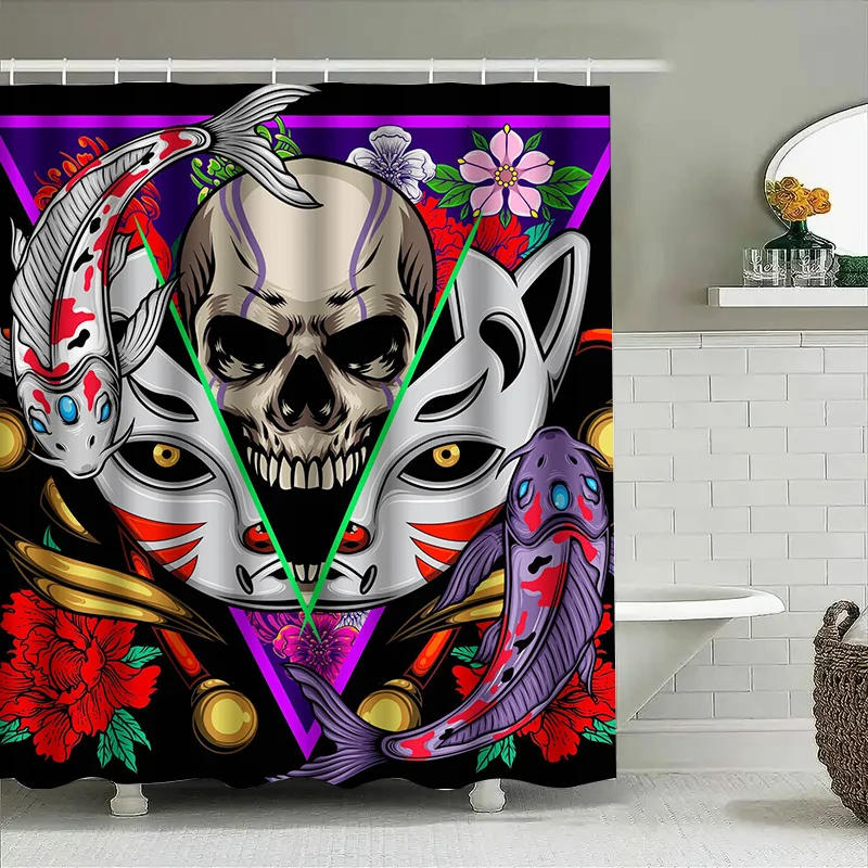 

Tuniu Skull Japanese Mask Shower Curtain Decor Graphic Art Design Room Divider Unique Wall Decor