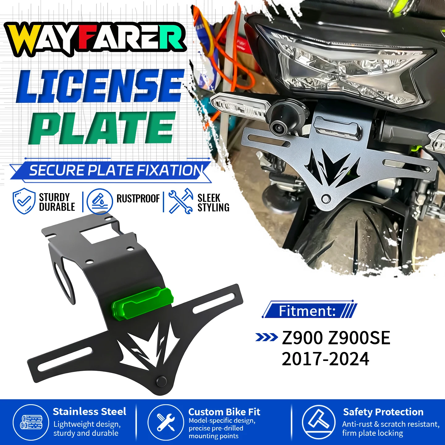 For Z900 Z900SE 2017-2024 Adjustable License Plate Holder Rear Tail Tidy Fender Eliminator Kit Motorcycle Accessories