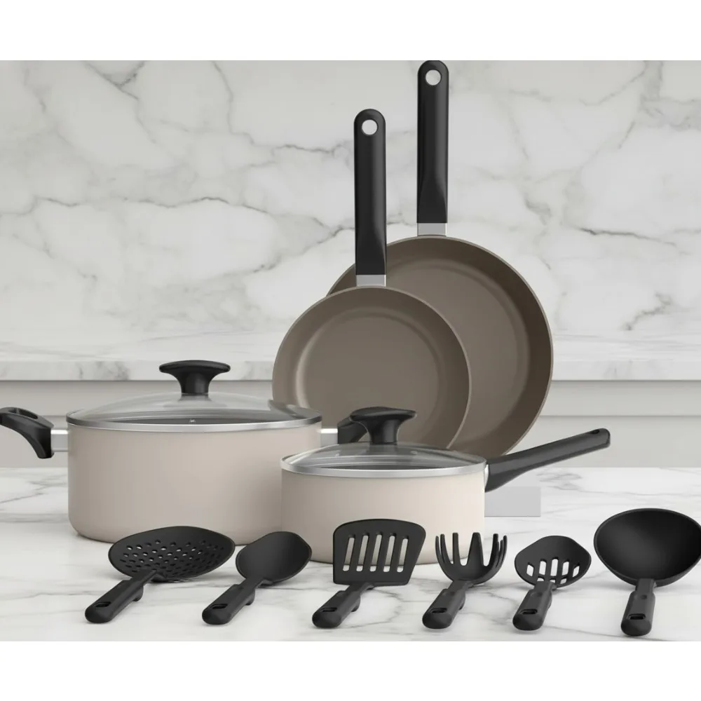 

12-Piece Ceramic Nonstick Cookware Set, Oven & Dishwasher Safe, Cool-Touch Handles, All Stovetops Compatible