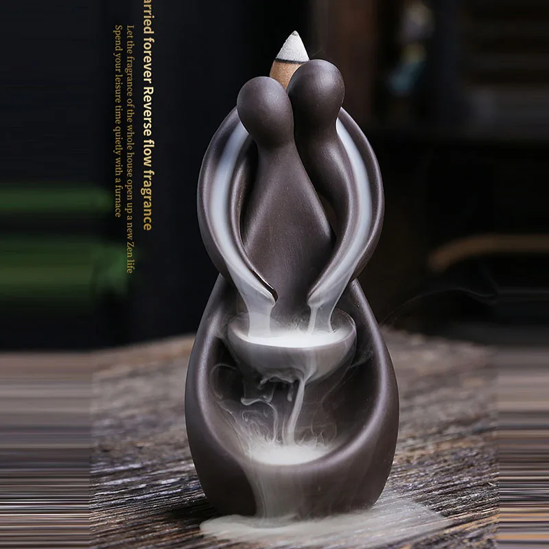 YiXing Lover Backflow Incense Burner Ceramics Sandalwood Incense Holders for Valentine's Day Gifts Home Decor Ornaments