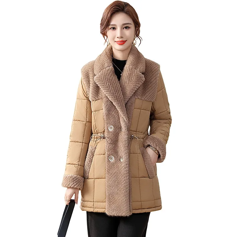 

Winter Coat Women Warm Parka Soft Faux fur patchwork jacket office Solid Color Tailored suit Cotton-padded Women Clothes