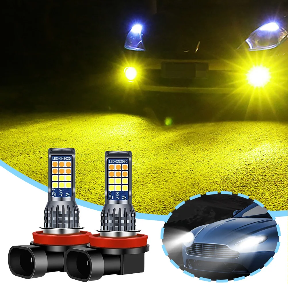 2Pcs Dual Color Car Fog Light Bulb 24SMD H11 H8 Car LED Fog Lamp DC 10-30V 35W Auto Driving Lamp Yellow White IP67 Waterproof