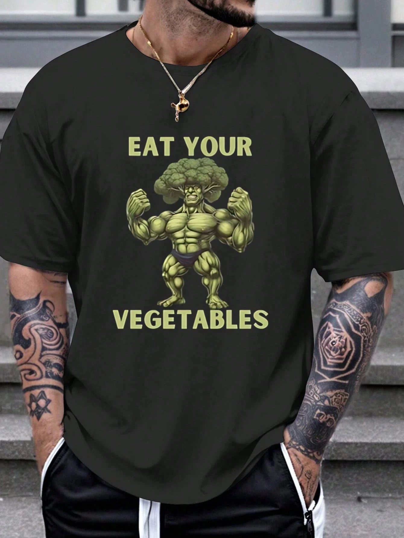 

Men Eat Your Vegetables Shirt Funny Gym Shirt For Men Weightlifting Shirt graphic t shirts harajuku men t shirt one piece