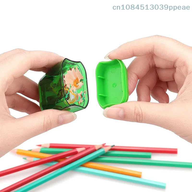 4 قطعة/المجموعة/مجموعة مبراة أقلام رصاص ذات فتحة مزدوجة مع غطاء وحاوية نجارة مجموعة مبراة يدوية محمولة لأقلام الرصاص الملونة #5
