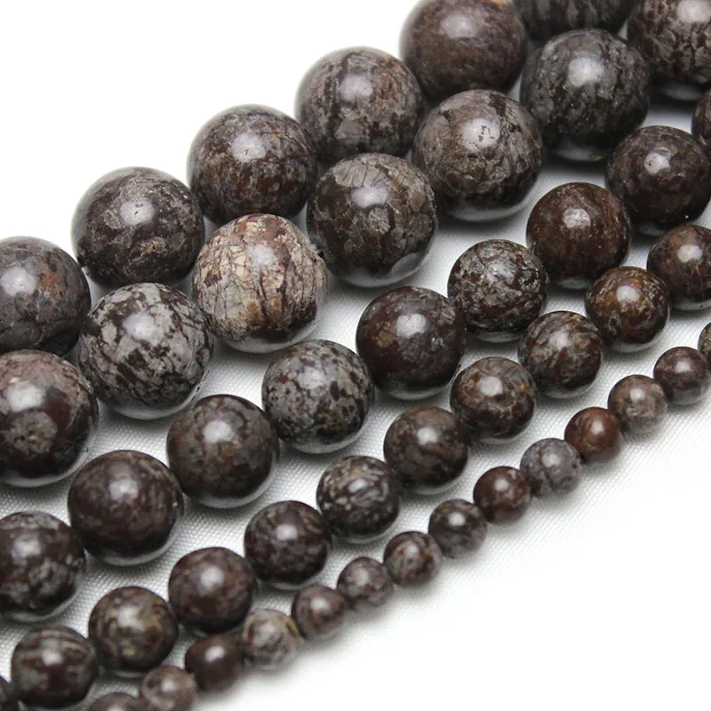 Wholesale Natural Stone Coffee Snowflake Obsidian Round Beads 15\