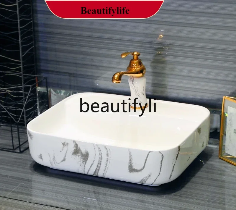 

B185 ss Ceramic marble pattern balcony wash basin size washbasin