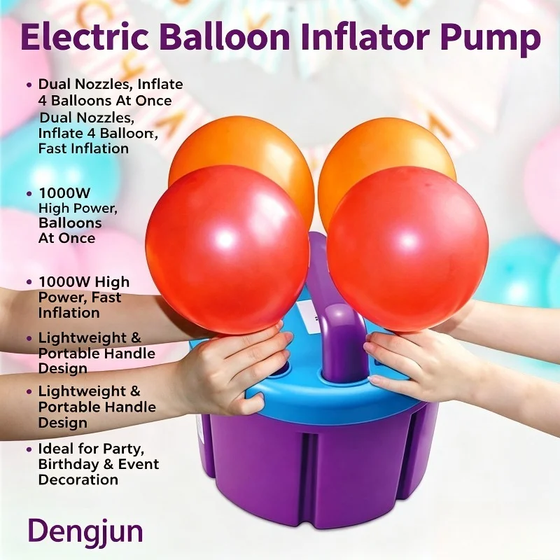 Electric Balloon Inflator Pump 4‑Nozzle Timing Speed‑adjustable Air Blower for Party Birthday Wedding Balloon Decoration Tool