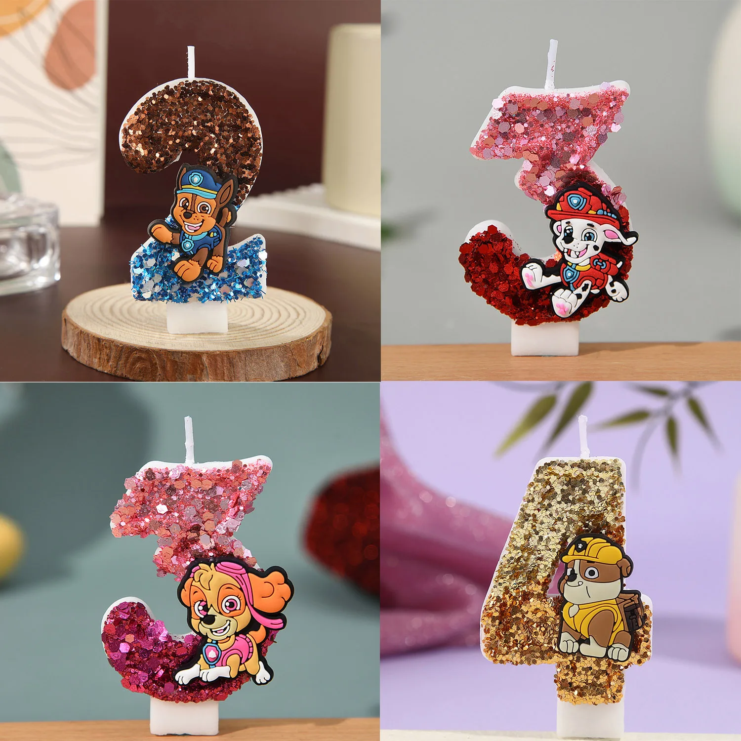 Vela de Número 0-9 de Anime Paw Patrol, Adorno de Pastel de Cumpleaños con Personajes de Dibujos Animados de Paw Patrol, Regalo