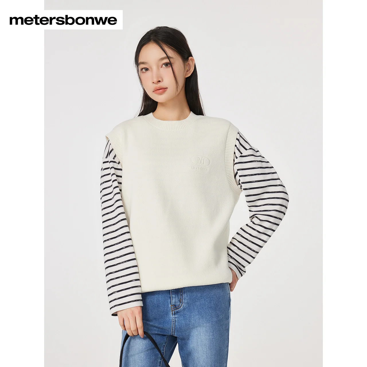 Metersbonwe-Men Women's Crew Neck Vest Solid Color Letter Jacquard Sleeveless Pullover  Comfortable Simple High Quality Tops