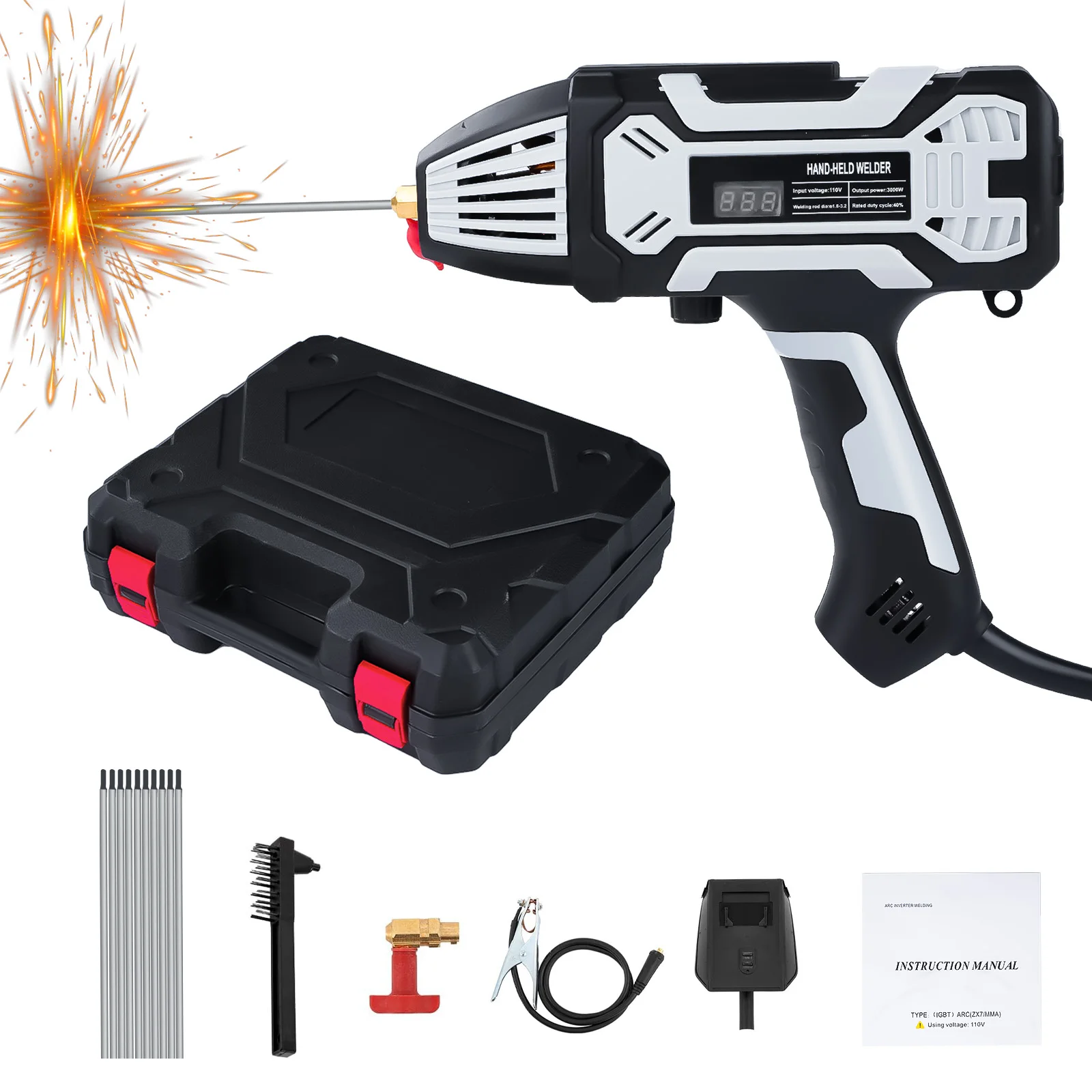 Mini Portable Welding Machine with LCD Display, 20-200A Output, Supports 1.6-3.2mm Welding Rods Safety Features Portable Design