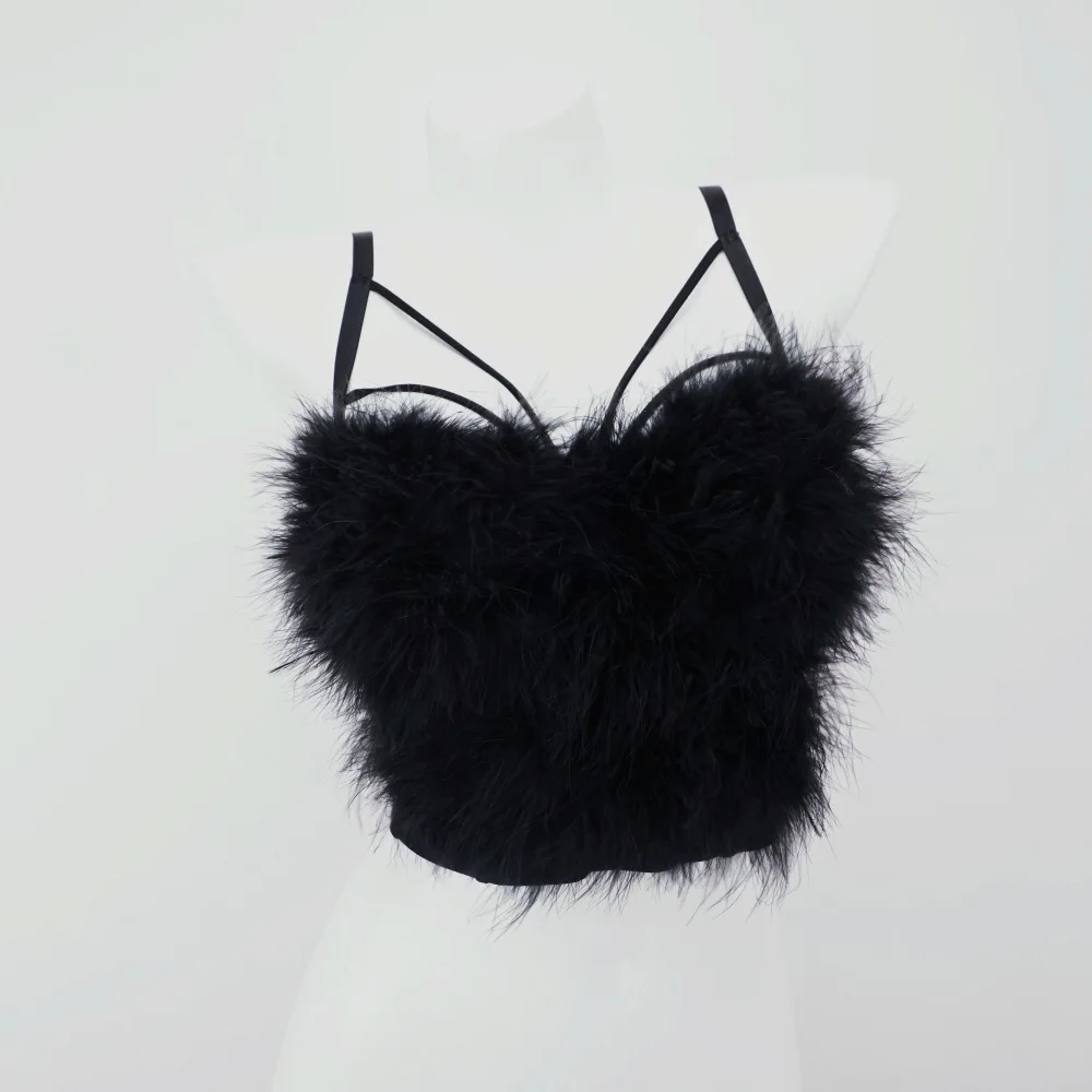 

Fashion Nightclub Sexy Fairy Feather Sling Beauty Back Top with Chest Pad Skinny Short Navel Tube Sweet Style Vest