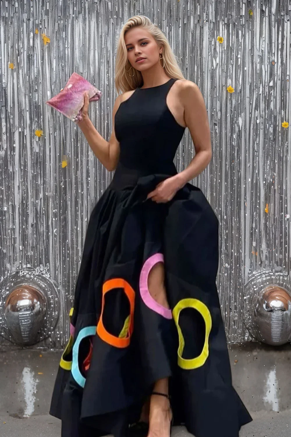 

Women Plus Size Maxi Dress Circle Hollow Out Pleated A-Line Tank Dress Casual High Street Elegant Round Neck Sleeveless Dresses