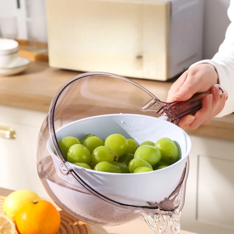 

New Kitchen Multifunctional Wash Dishes and Rice Hands-free Handles Wash Rice Fruit Bowl Draining Basket