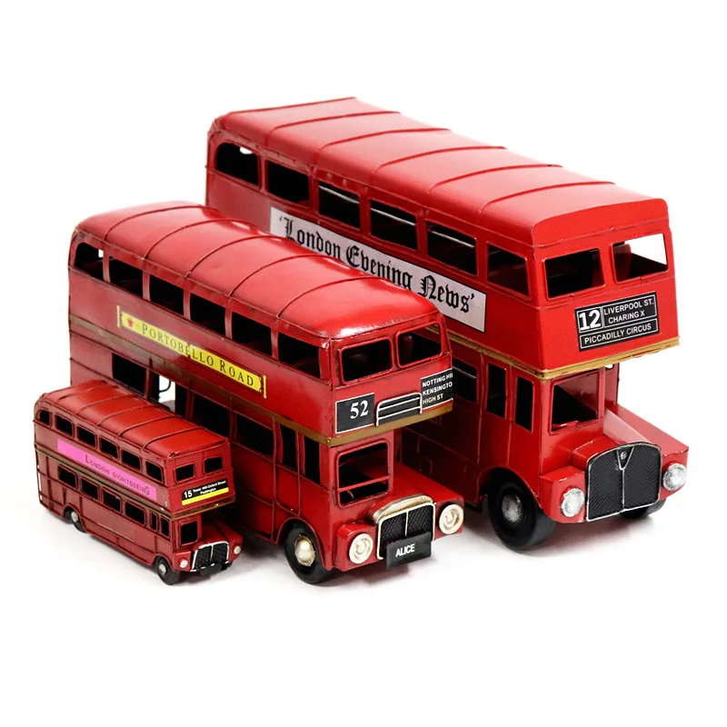 London Double Layer Bus Miniature Model Car Figurines For Home Decoration Children Toys Handcrafts Photograph Props Ornament