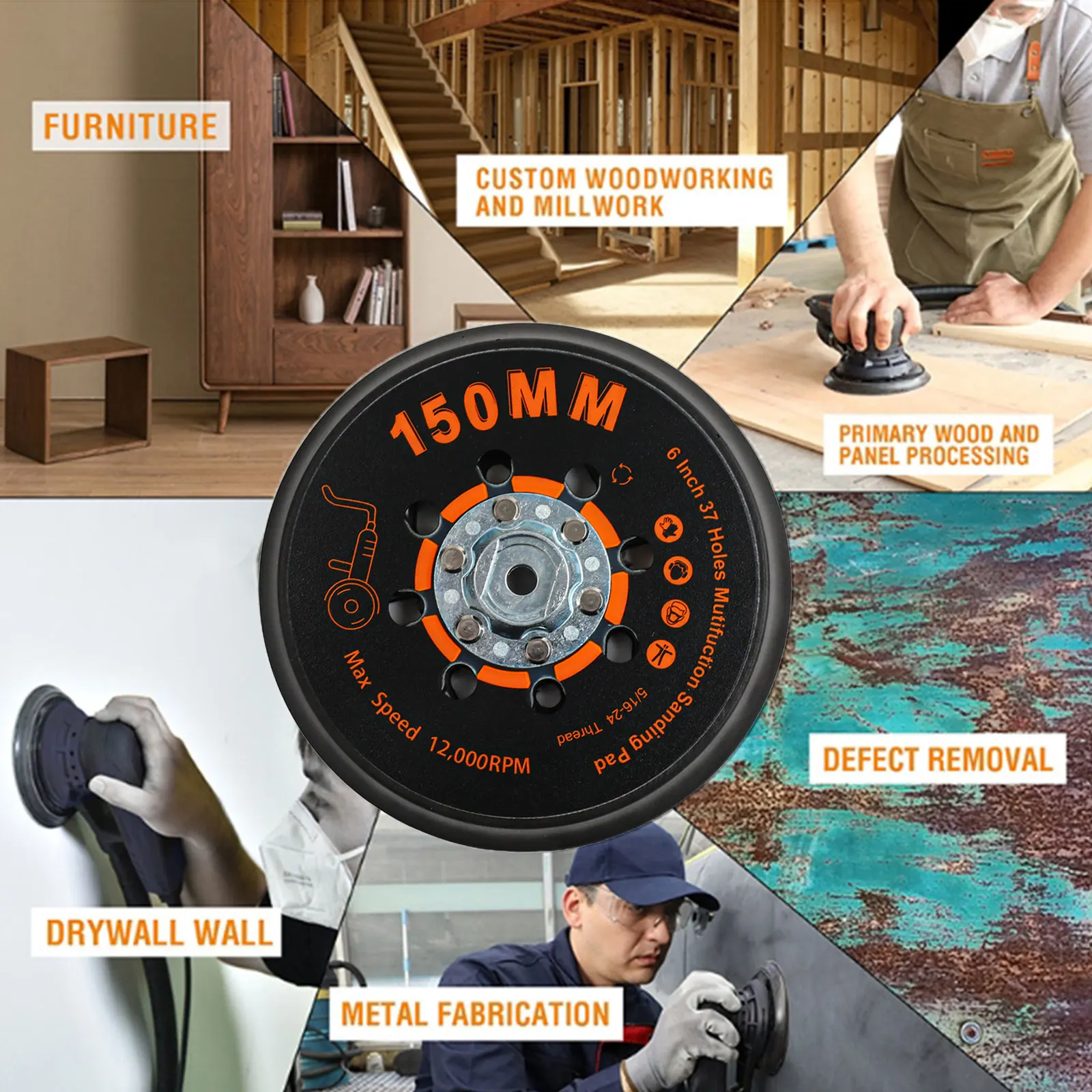 

150mm Sander Backing Pad 37 Holes Sanding Disc For Orbital Sander Grinding Pad Sander Backing Pad 37 Holes Sanding Disc