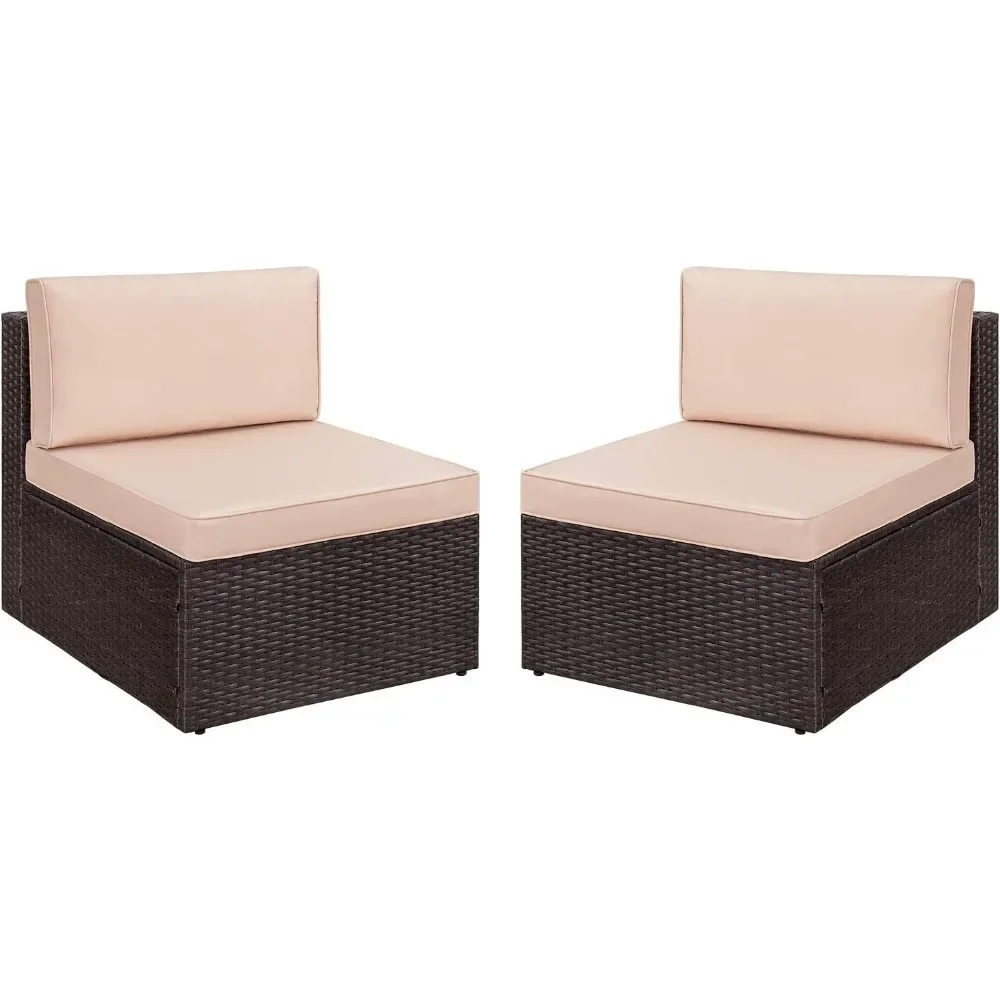 2 Pieces Patio Furniture Sets All-Weather Outdoor Sectional Armless Sofa