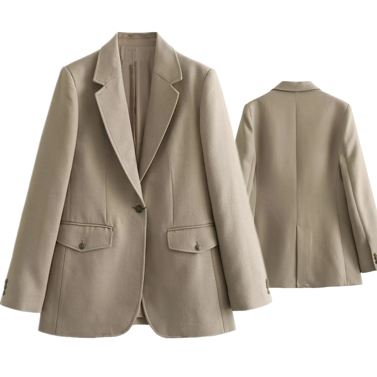 Maxdutti-Chaqueta minimalista de estilo nórdico para mujer, chaqueta informal de color caqui, traje elegante y a la moda, Tops Vintage