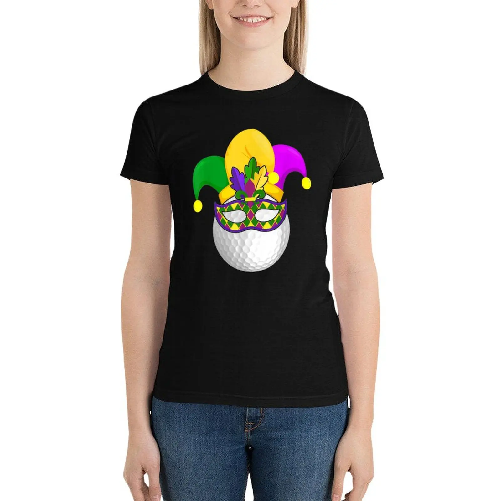 Golf Mardi Gras Carnival Mask Jester Hat Golf Lover T-Shirt Blouse cute tops t-shirts for Women graphic tees funny