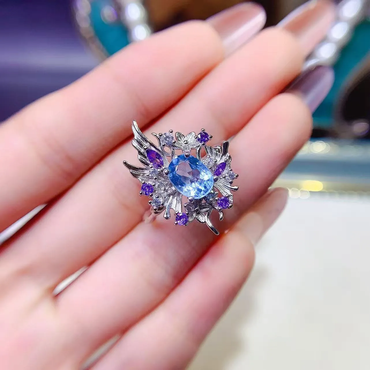 

6*8mm Natural Topaz/Opal/Amethyst Ring S925 Sterling Silver Certificate Fashion Design Fine Charm Wedding Jewelry for Women FS