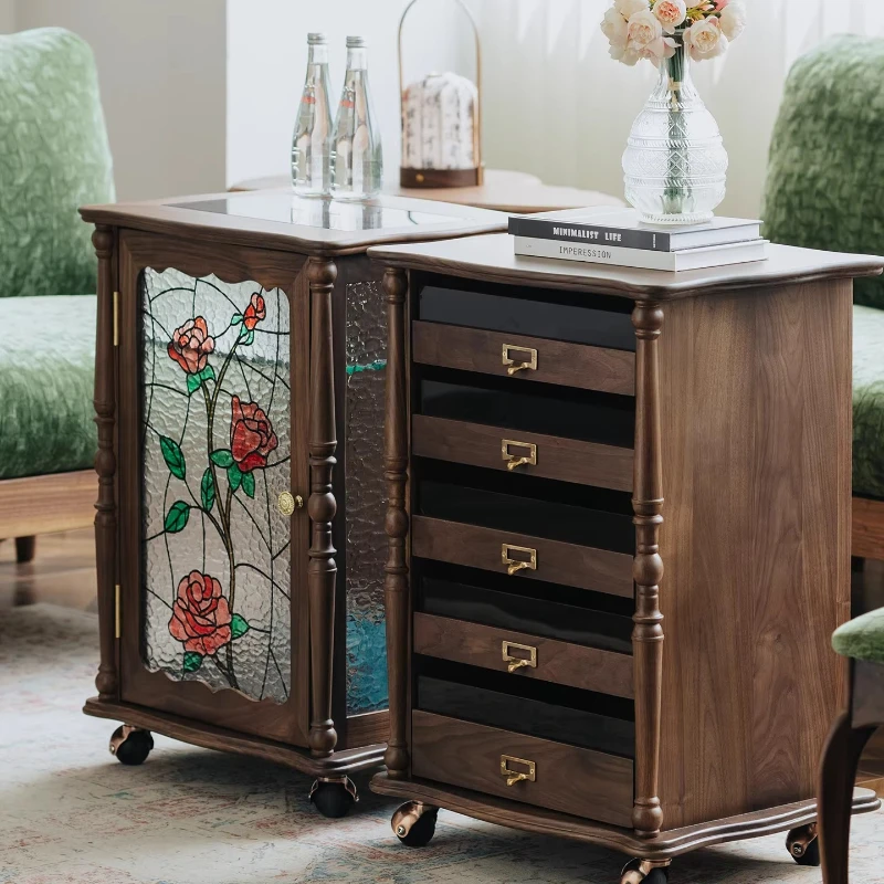 Tea cabinet Black walnut solid wood removable coffee cabinet