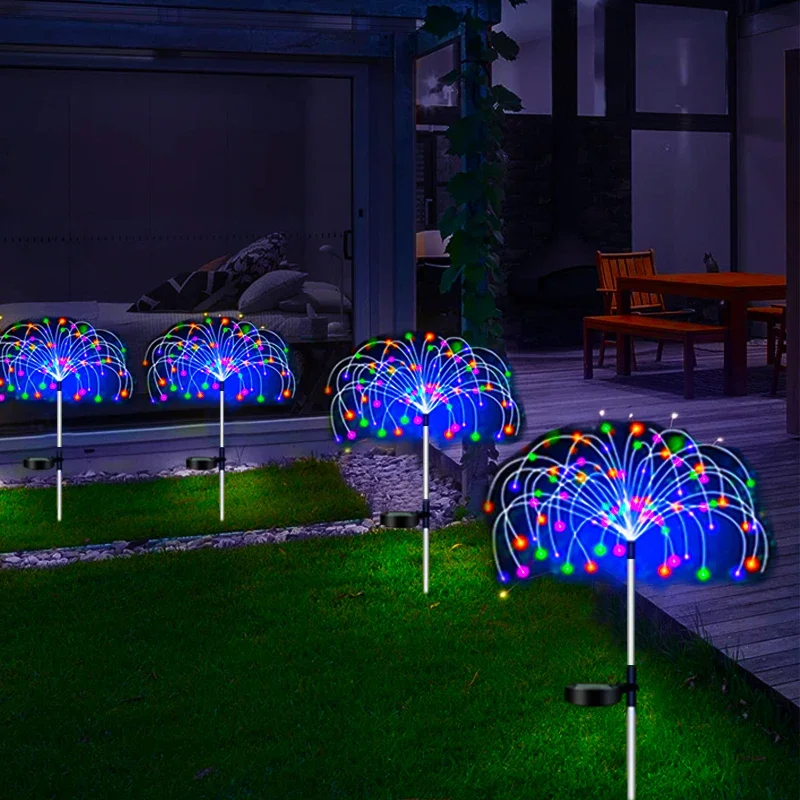 Solar Firework Lights 60-420LED Garden Stake Lamp 8 Modes Waterproof IP54 Rating Warm White White Colorful Pathway Party Decor