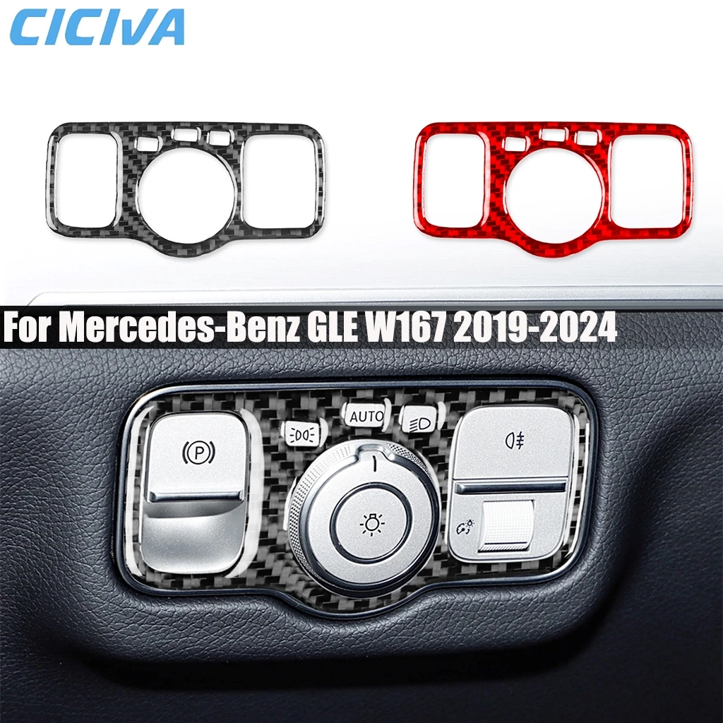 

Carbon Fiber Car Accessories Dashboard Headlight Switch Panel Interior Cover Trim Sticker For Mercedes-Benz GLE W167 2019-2024