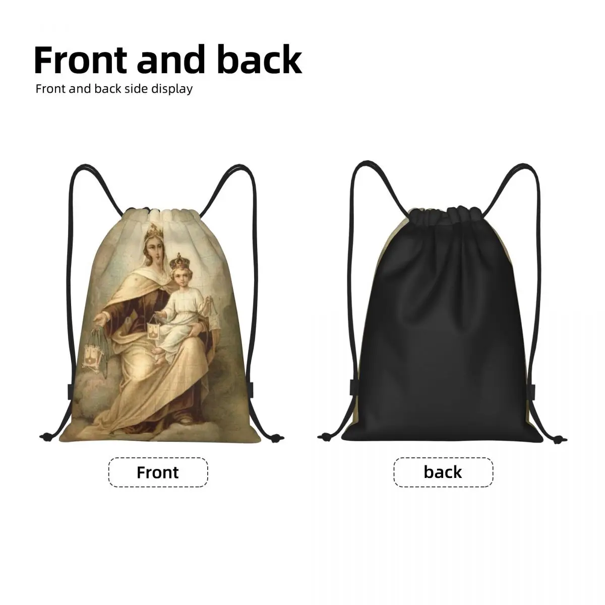 Our Lady Of Mount Carmel Drawstring Backpack Sports Gym Bag for Men Women Catholic Virgin Mary Training Sackpack