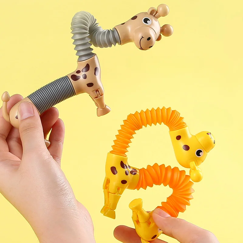 Creative Suction Cup Telescopic Tube Giraffe Toy for Kids  DIY Funny Stretch Giraffe Decompression Baby Puzzle Educational Toys