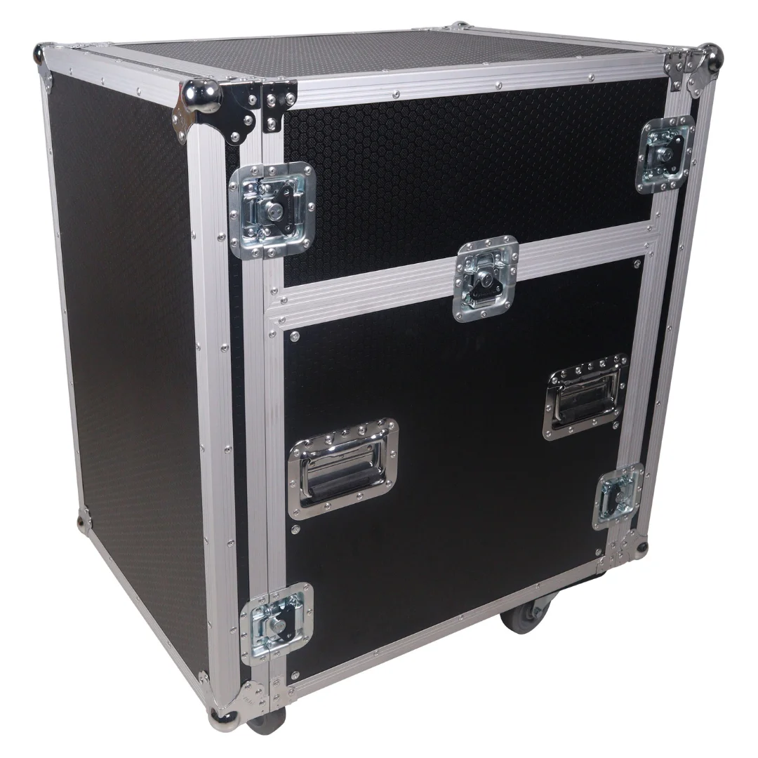 Factory Wholesale Custom Aluminum Flight Case 13U Top Mixer-DJ 12U Rack Combo Flight Case with Laptop Shelf and wheels