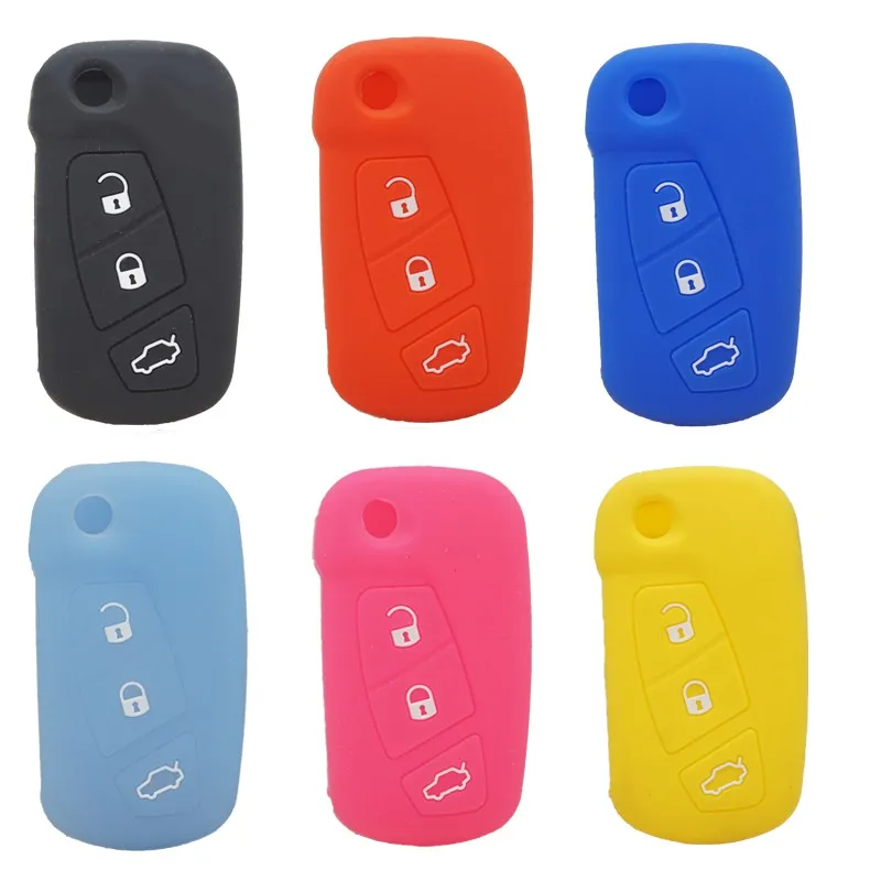 Xinyuexin Silicone Rubber Key Cover FOB Case for FORD KA GALAXY Fusion Mk4 Kuga Edg Remote Flip Key 3 Buttons Car Accessories