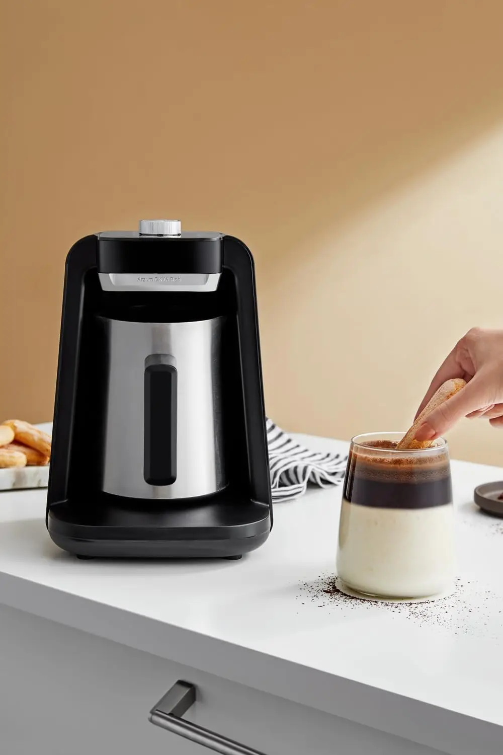 Rich Spin Pro Турецкая кофеварка и горячие напитки, бархатизер, вспениватель молока, 120 В, 5 чашек, кастрюля из нержавеющей стали, хром