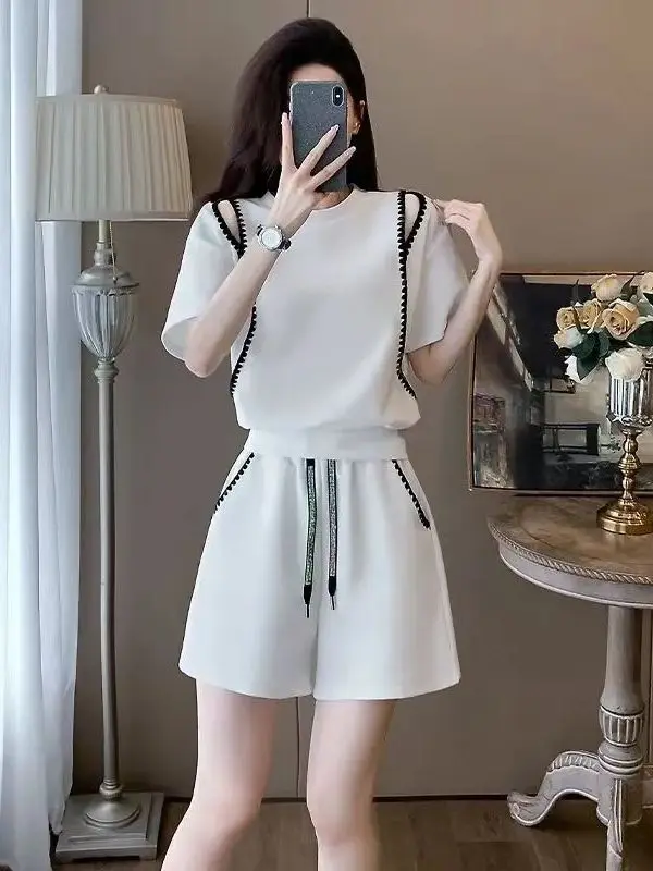 

Черный повседневный комплект спортивной одежды, женский комплект из двух предметов для похудения, лето 2023, новый антивозрастной комплект, маленький размер, большой размер